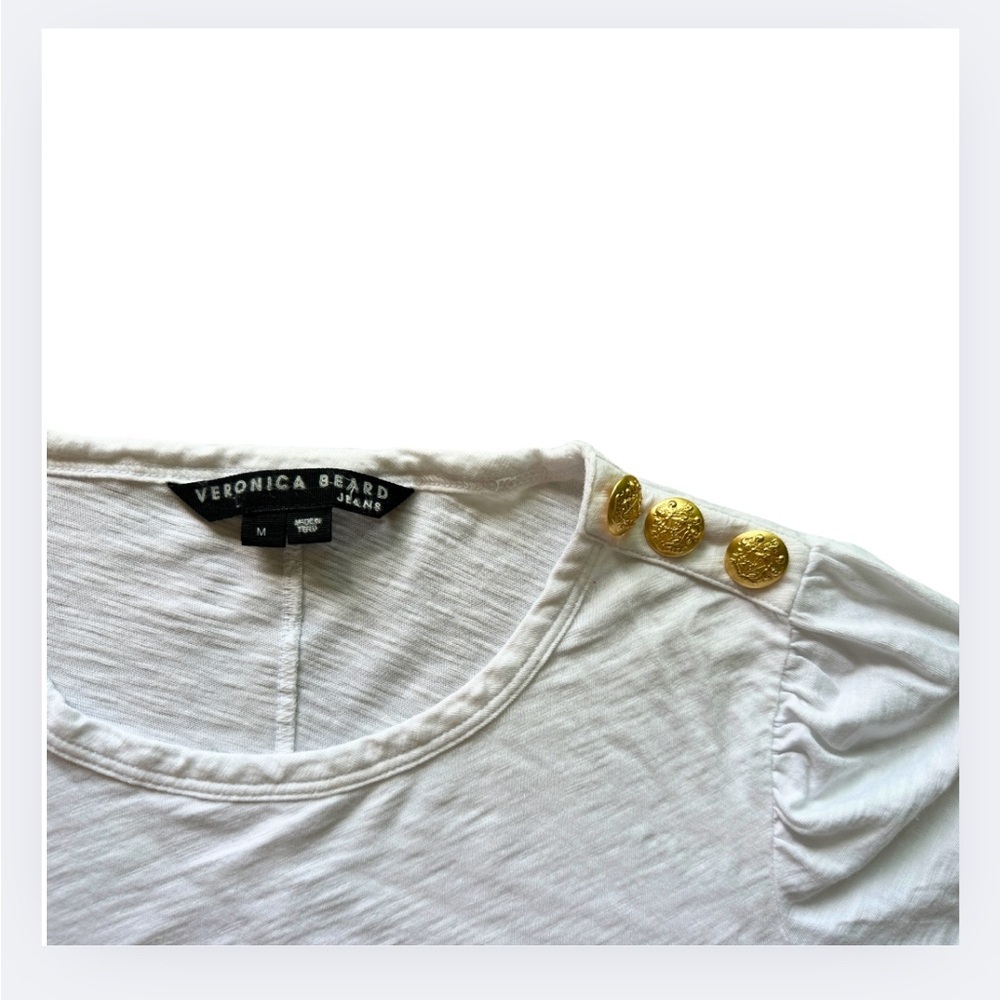 Veronica Beard Gold Button-Shoulder Long-Sleeve Tee | Size M - Picture 3 of 6